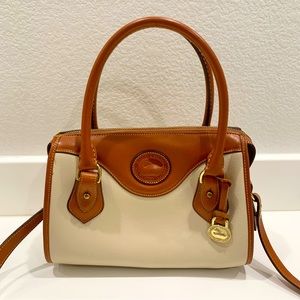 Vintage 1980s 80s Dooney & Bourke Pebbled Ivory Brown Leather Purse Crossbody